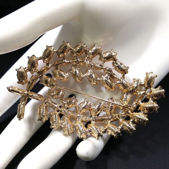 Large Vintage Red Rhinestone Leaf Spray Brooch, 3 1/4 Inches, 1990s - Picture 2 of 7